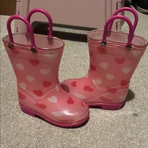 Pink Heart Pattern Rain Boots